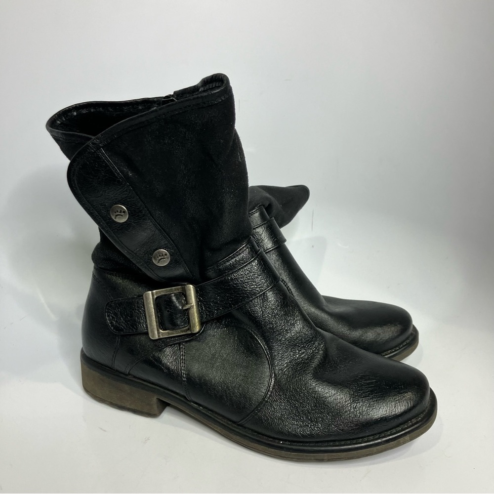 Baretraps Shakira black leather boots women's size 9.5 buckle‎ casual zipper